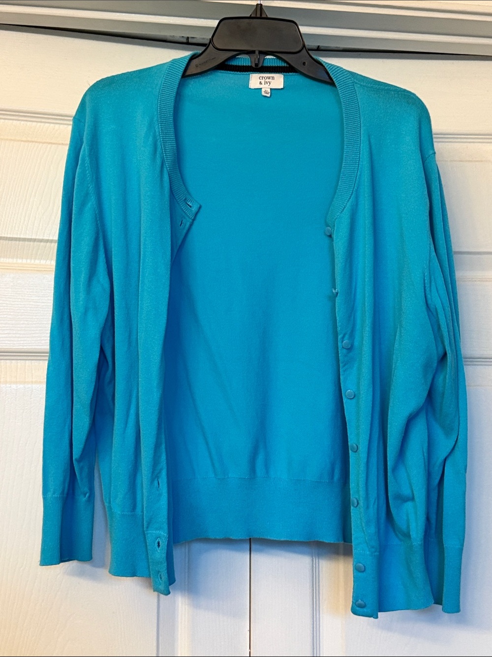 crown & ivy Bright Turquoise Button-Up Women's Cardigan